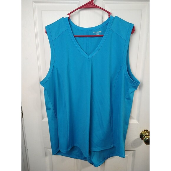 Lola Getts Woman 22/24 Aqua Tank V Neck Back Striped Sleeveless Activewear - Picture 1 of 7